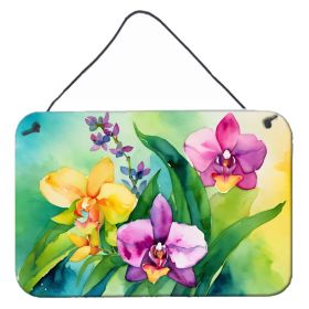NEW Orchids in Watercolor Wall or Door Hanging Prints Aluminum Metal Sign Kitchen Wall Bar Bathroom Plaque Home Decor, 8HX12W, Multicolor