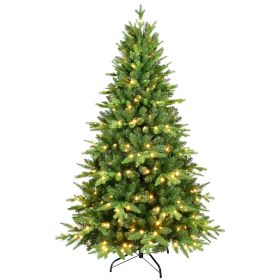 5 Feet Christmas Tree With Lights Unique Christmas Tree Pre-lit 850 Branch Tips, 250 Warm White LEDs And Metal Brackets, Art Christmas Tree (Color: Green)