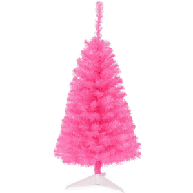 1 Pc Green Space-saving Design 36 Inch Unlit Artificial Christmas Mini Tree With Plastic Stand (Color: Pink)